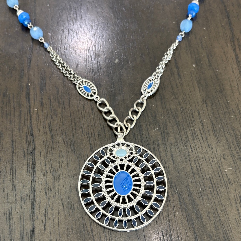 C.C Elegant Silver Necklace with Blue Accents